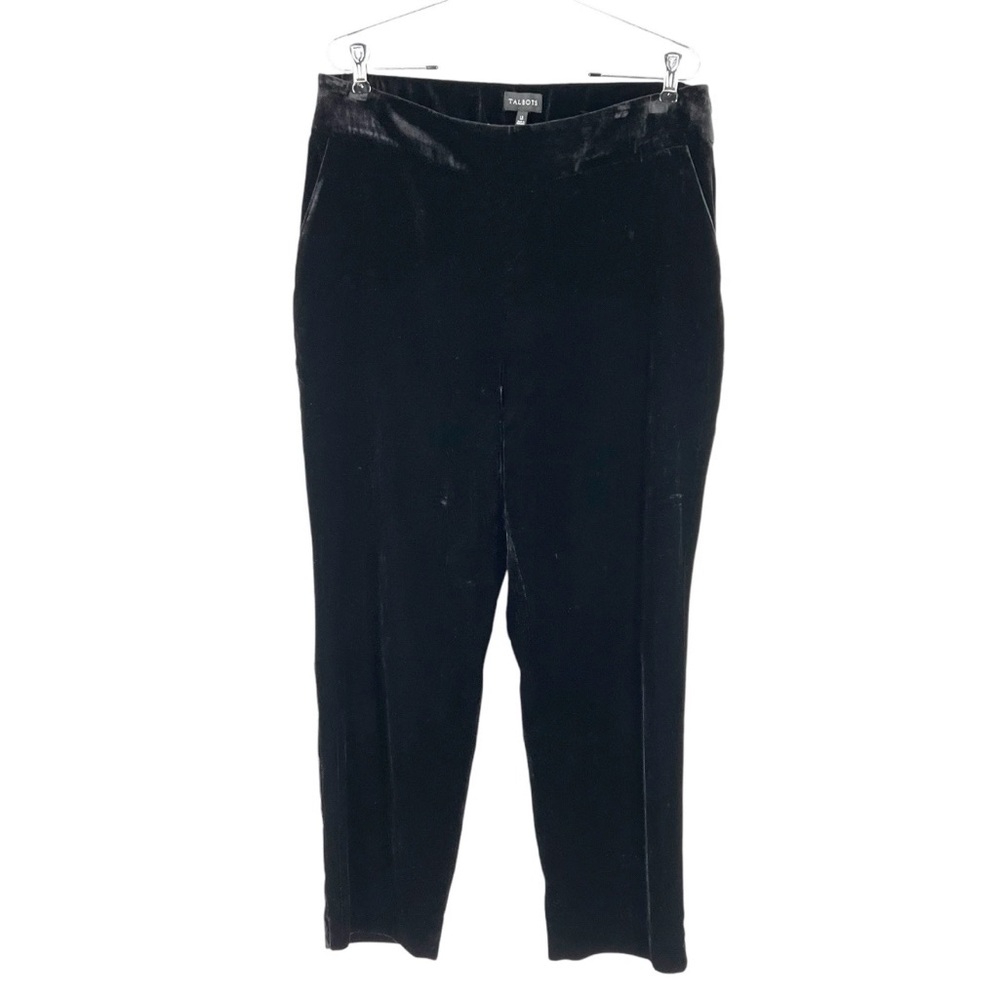 Talbots Velvet Pants Womens Size 12 Black Side Zip Elastic Waist Classic Trouser
